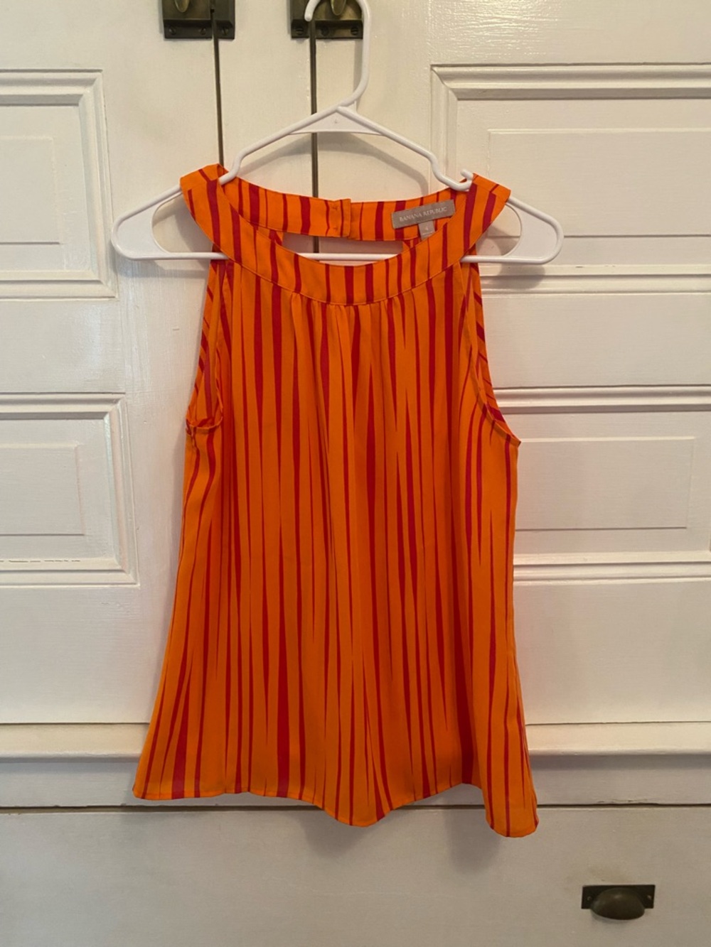 Banana Republic Orange Striped Sleeveless Pleat-Detail Camisole